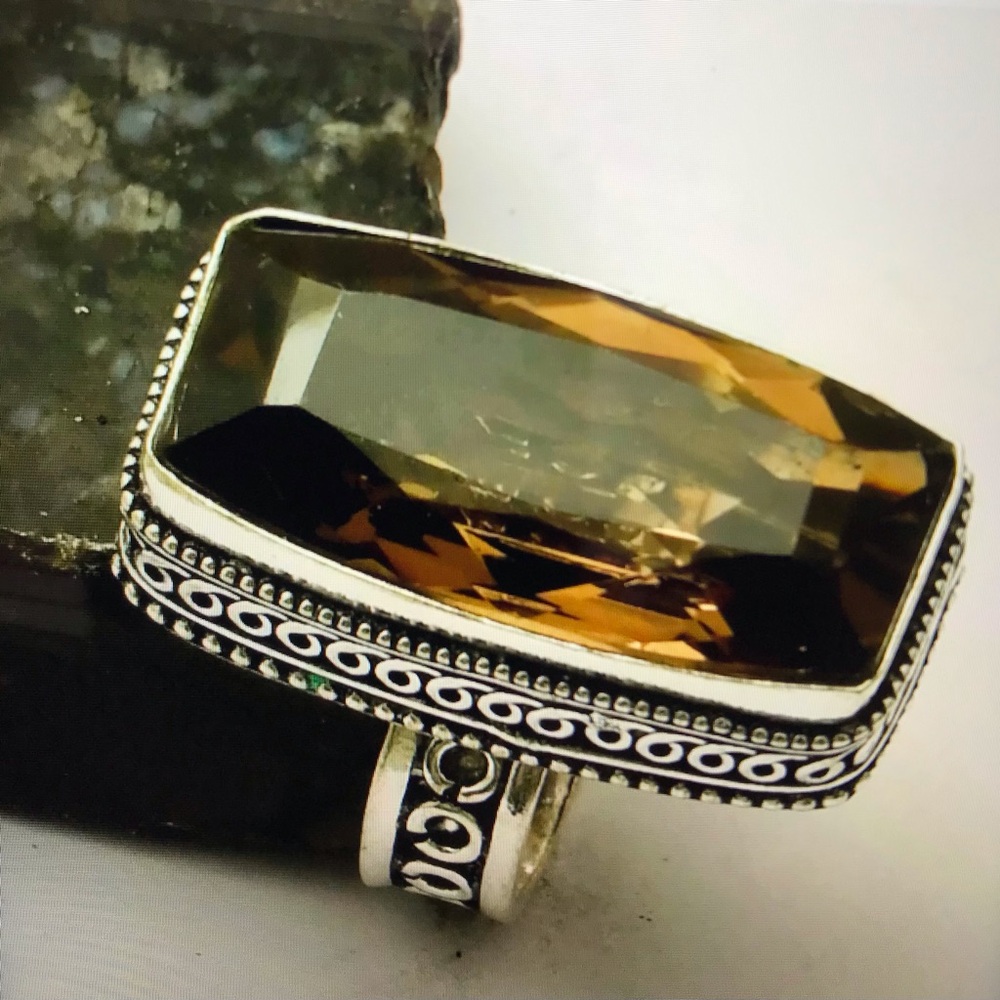 Smokey Topaz Stamped Solid 925 Sterling Silver Ring